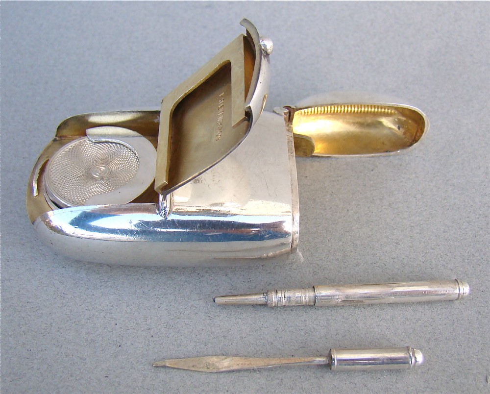 victorian silver combination vesta sovereign holder stamp holder with pencil and toothpick by deakin francis chester 1898