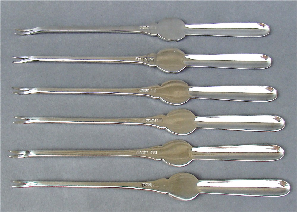 set of six edwardian silver lobster picks by the akin brothers sheffield 1901