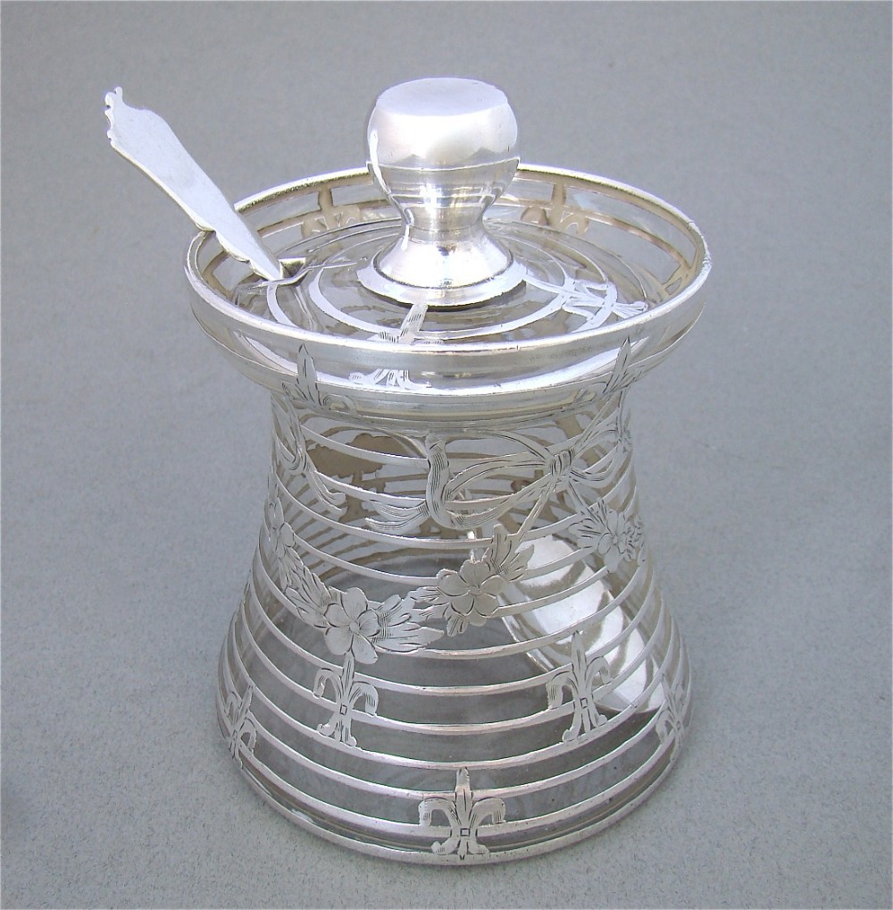 edwardian overlay silver glass honey pot or preserve jar circa 1900