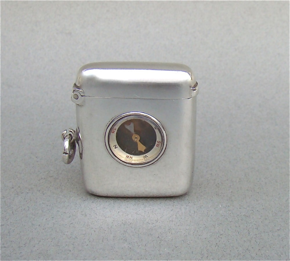 victorian silver compass vesta case by a j zimmerman birmingham 1896