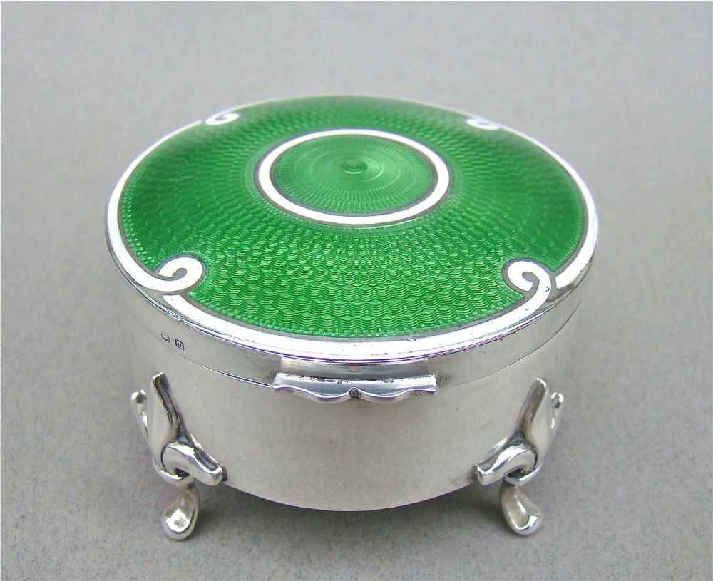 silver and dual colour guilloche enamel jewellery box by henry matthews birmingham 1911