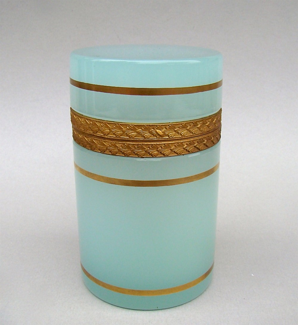 french palais royal pale green opaline glass jar gilt ormulu circa 1830