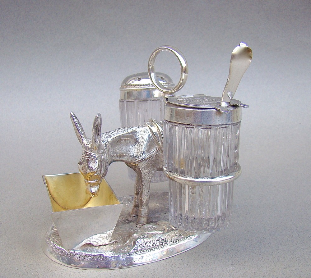 victorian silver plated figural donkey novelty cruet set registered 1869