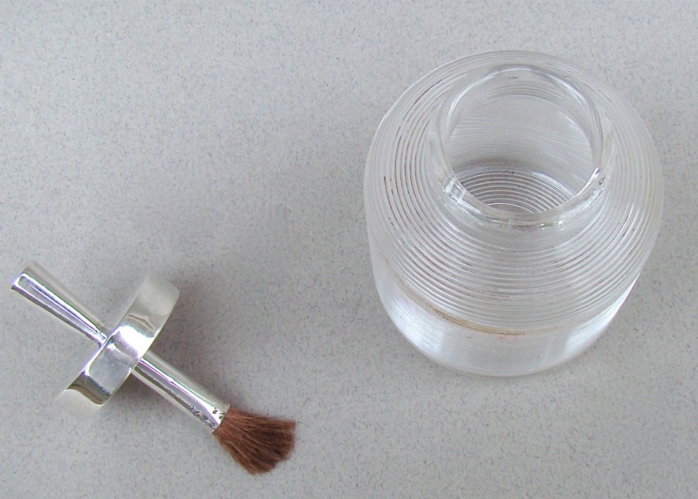 Edwardian Silver Mounted Ribbed Glass Glue Pot By John Grinsell