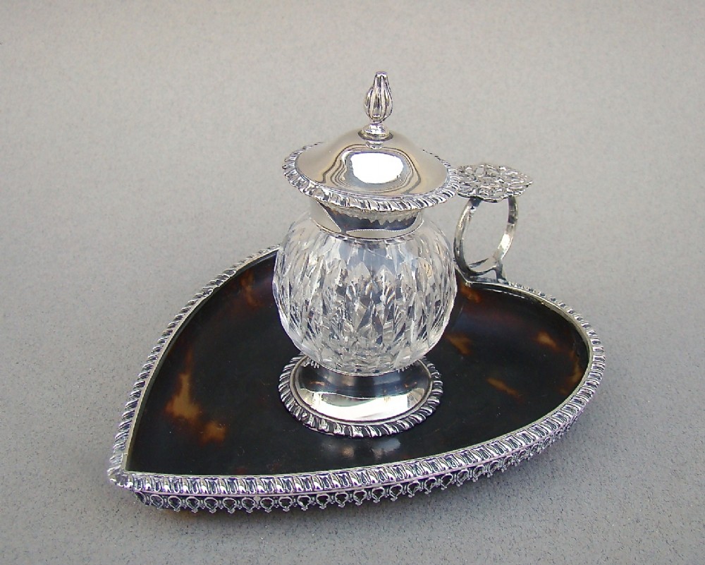 victorian silver tortoiseshell heart shaped inkstand by william comyns london 1892