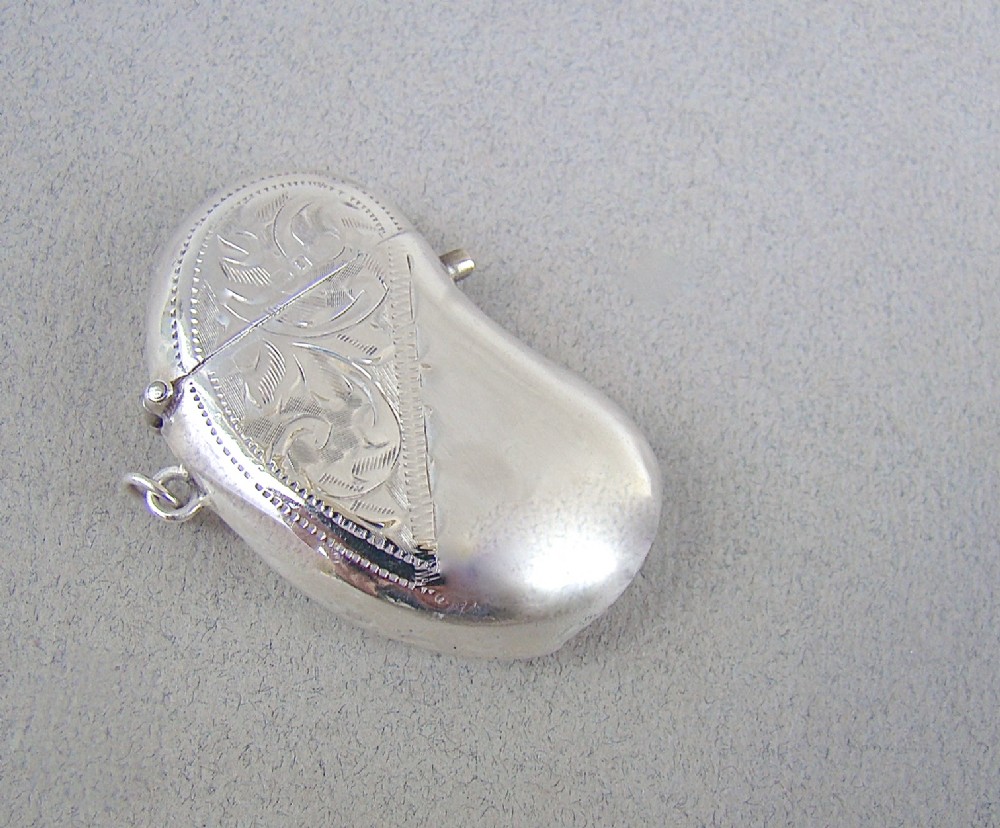 unusual novelty edwardian silver bean vesta case by charles lyster son birmingham 1906