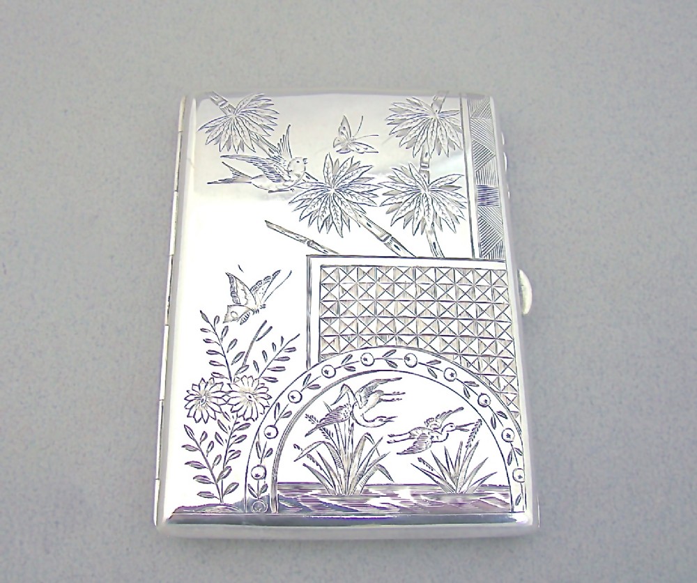 victorian silver aesthetic movement card case by levi salaman birmingham 1879