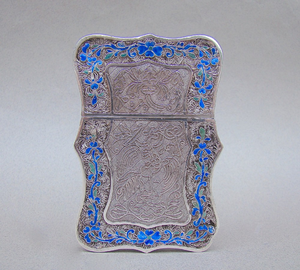 19th century chinese export silver filigree and enamel card case circa 1890