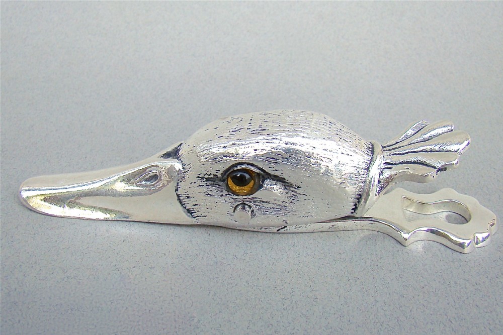 novelty silver plated duck head paper clip circa 1920