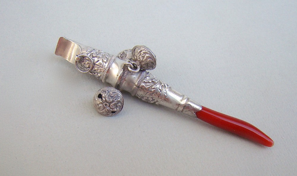 victorian silver coral rattle circa 1880