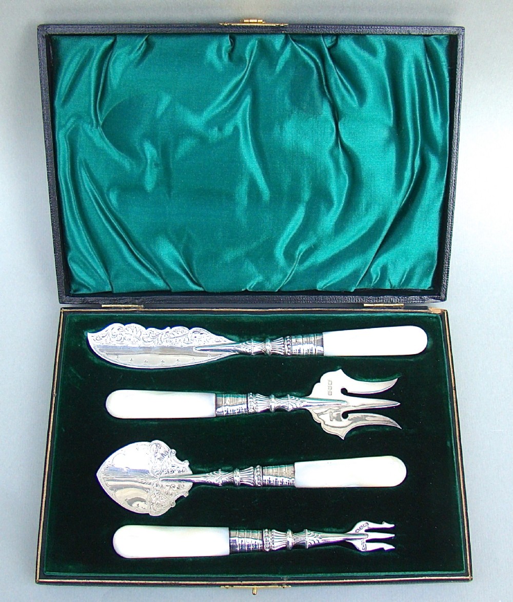 victorian cased silver afternoon tea serving set by a j bailey birmingham 1896