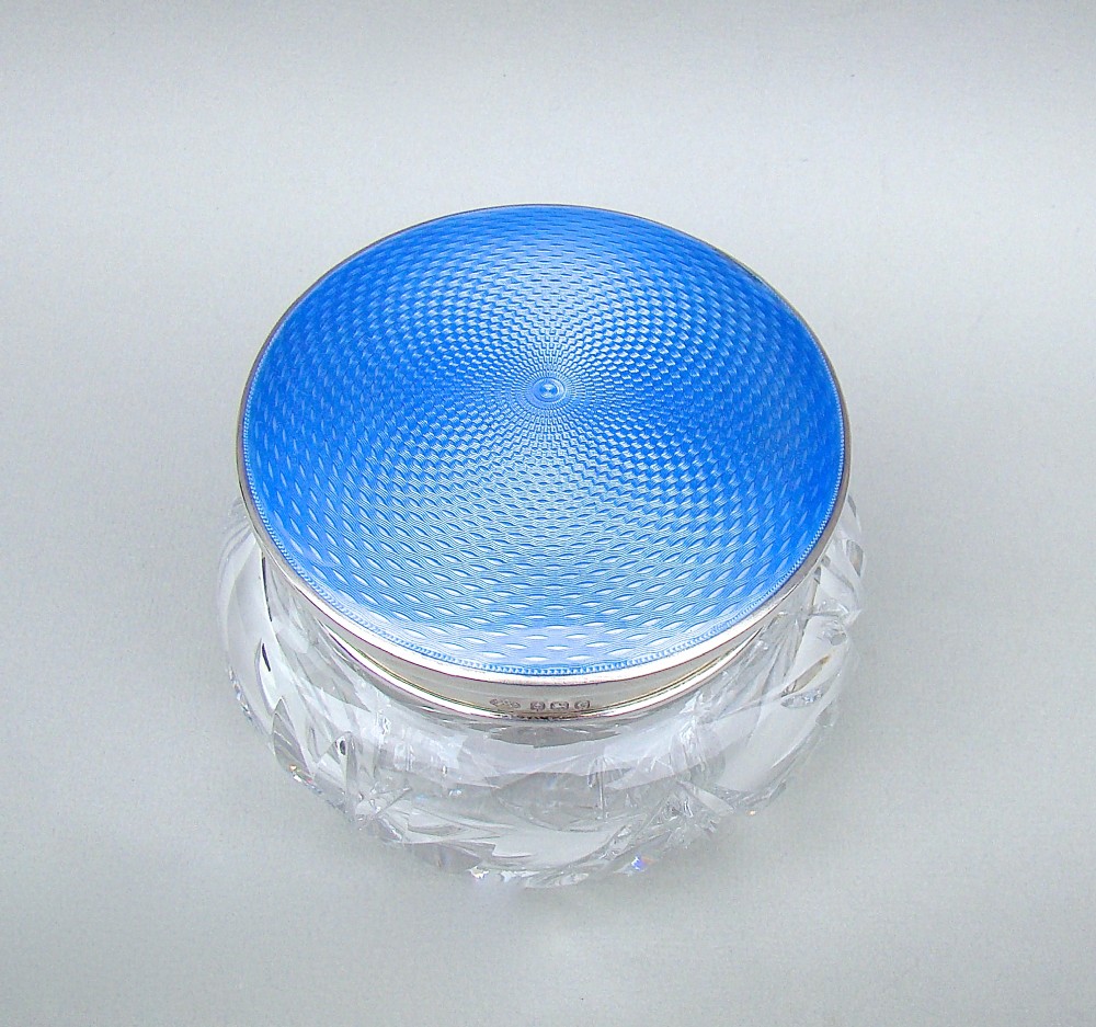 large art deco silver guilloche enamel dressing table jar by the adie brothers birmingham 1927