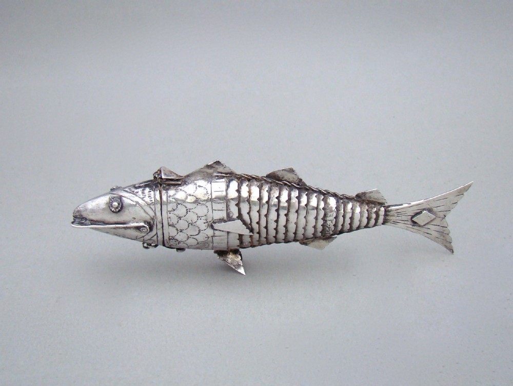 victorian sterling silver articulated fish spice box circa 1880