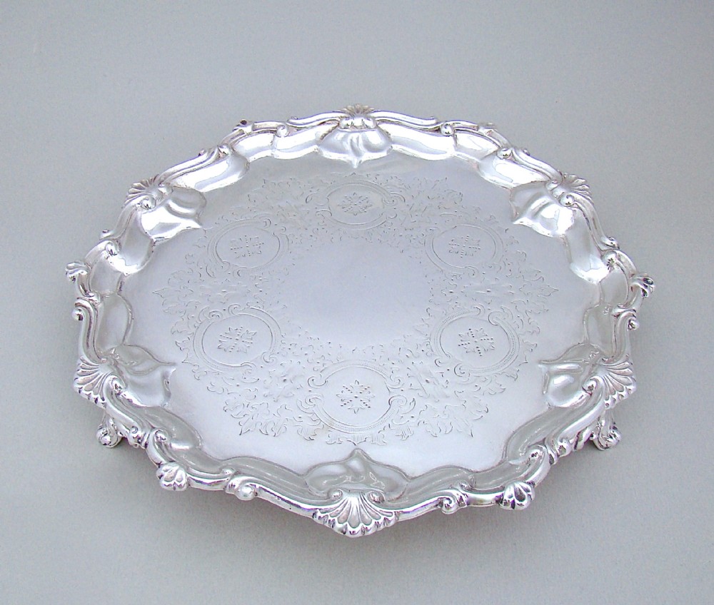 victorian solid silver 8 salver tray by alexander macrae london 1864