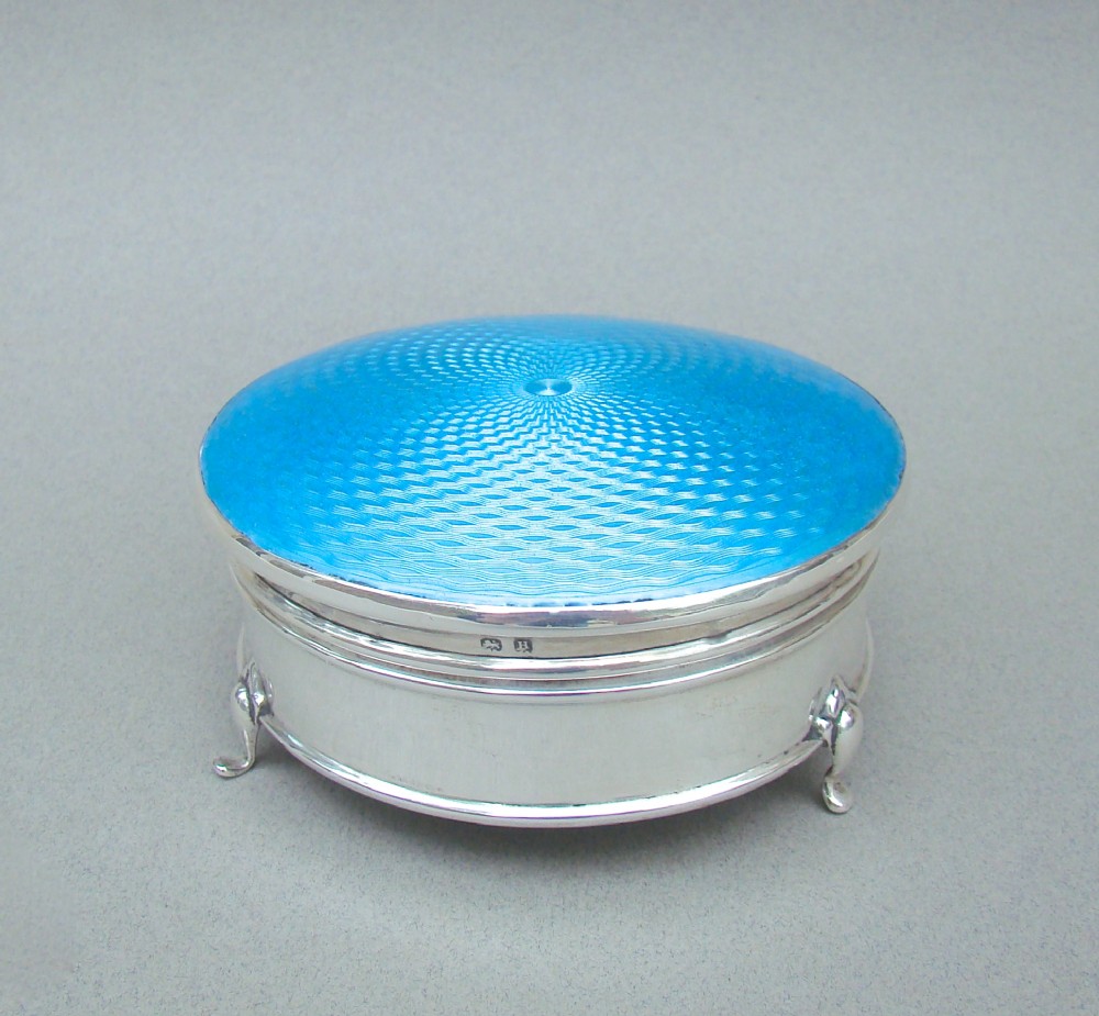 fabulous art deco silver and guilloche enamel jewellery box by elkington co birmingham 1932