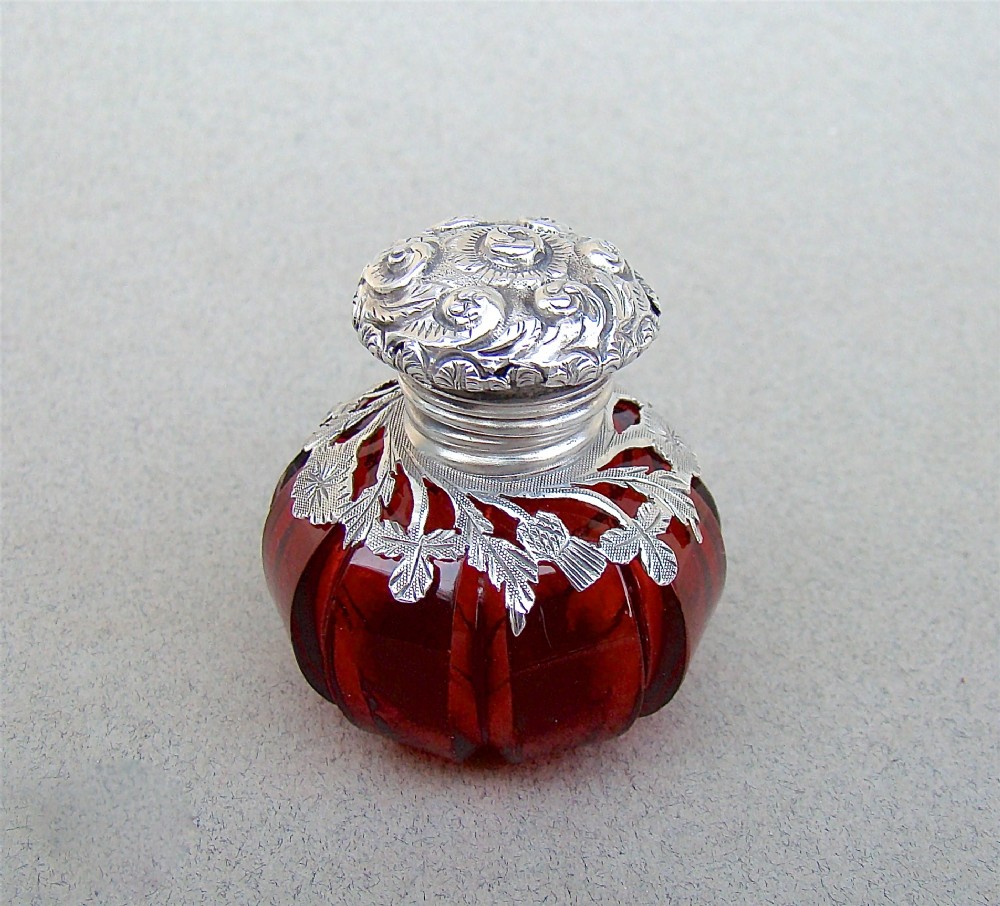 rare victorian silver mounted cranberry glass vinaigrette circa 1890