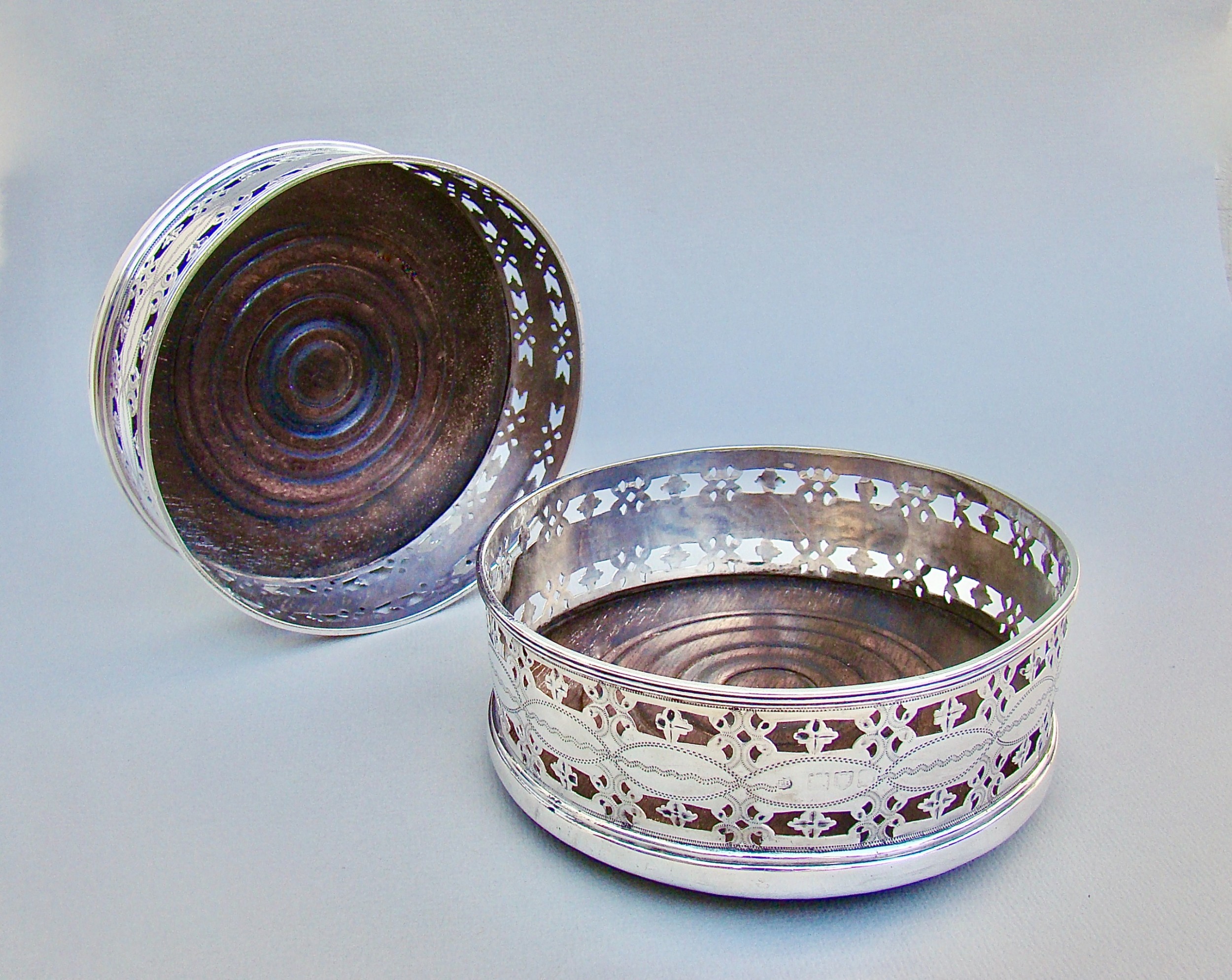 fabulous pair of victorian sterling silver wine coasters by thomas bradbury sons london 1898