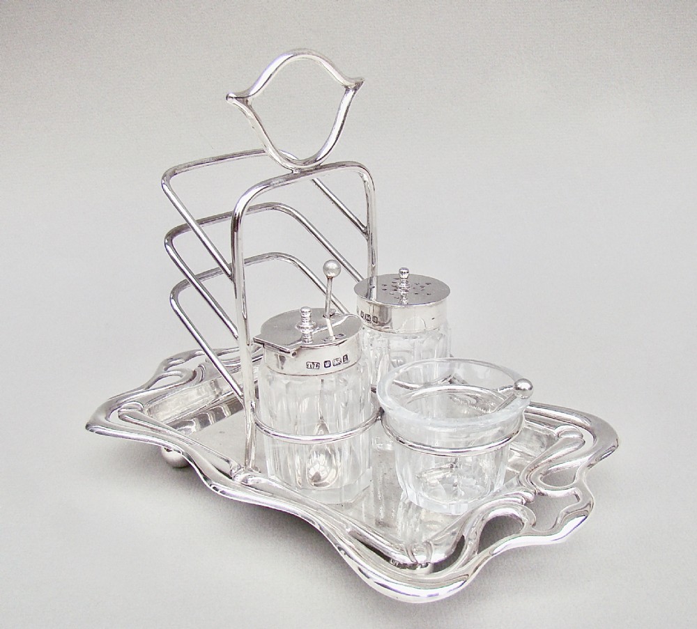 rare art nouveau silver toast rack set by thomas levesley sheffield 1908