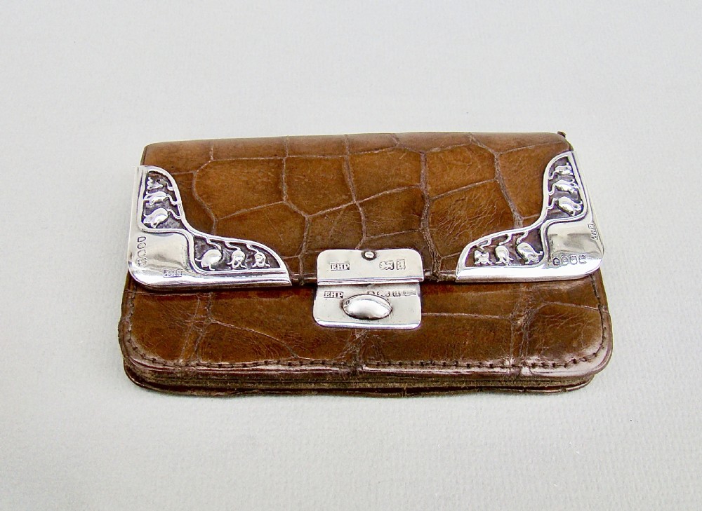art nouveau silver crocodile skin small purse by eugene posen london 1900