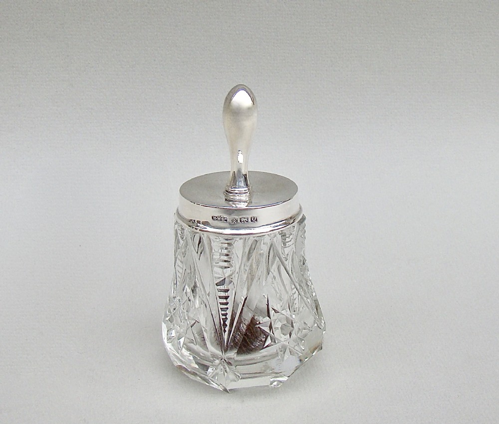 elegant george v silver mounted cut glass glue pot by henry williamson birmingham 1913
