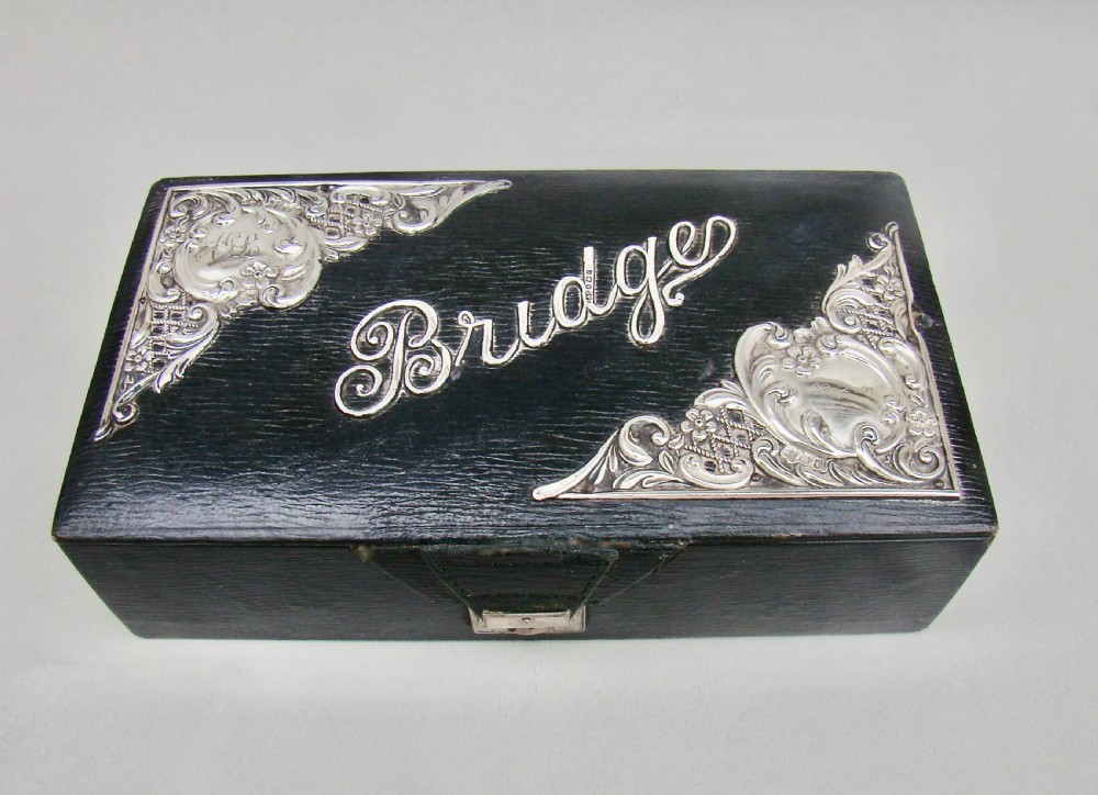 edwardian silver mounted bridge playing cards leather box by levi salaman birmingham 1905