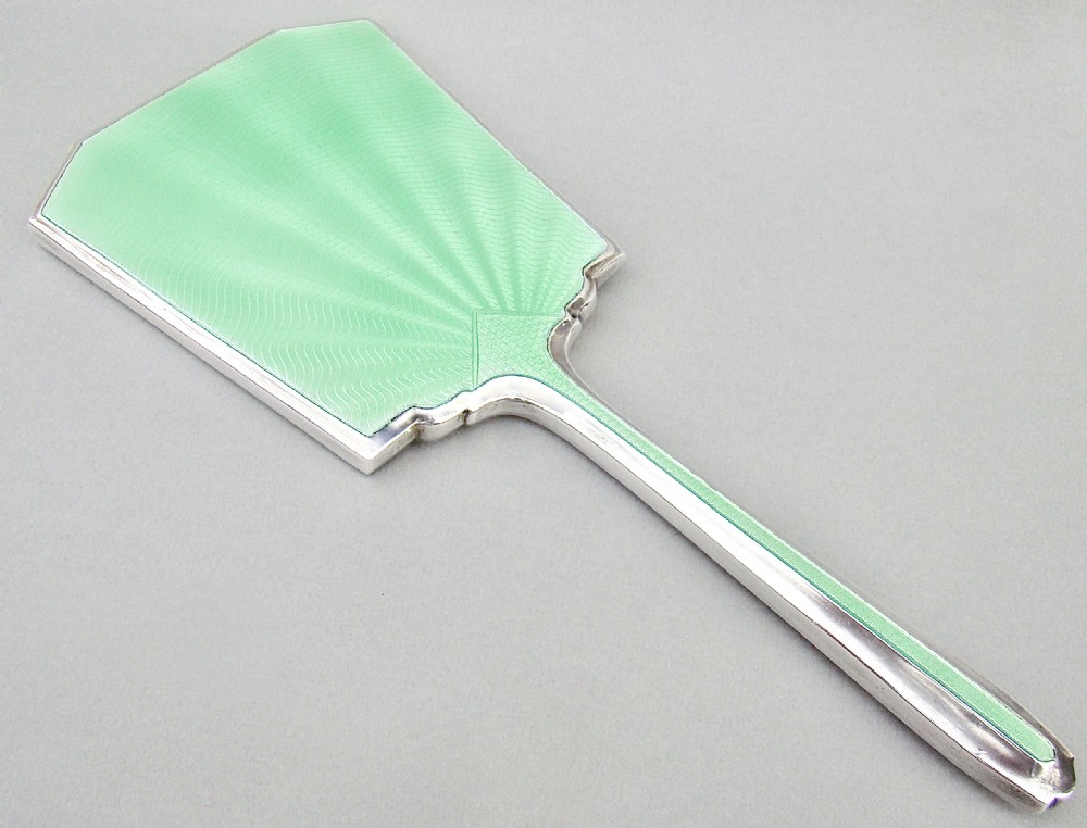 fabulous art deco silver and guilloche enamel hand mirror by alexander clark birmingham 1934