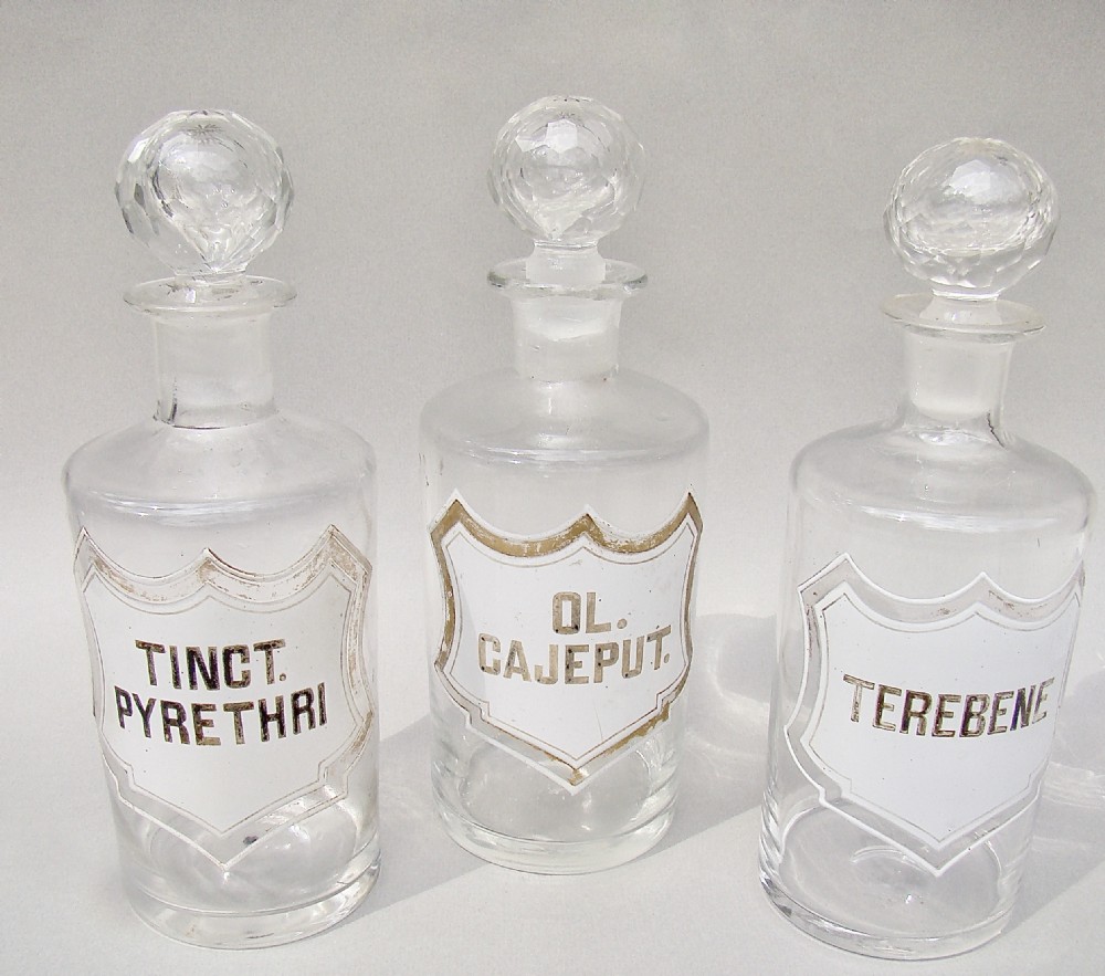 rare set of three small victorian white label apothecary jars circa 1890