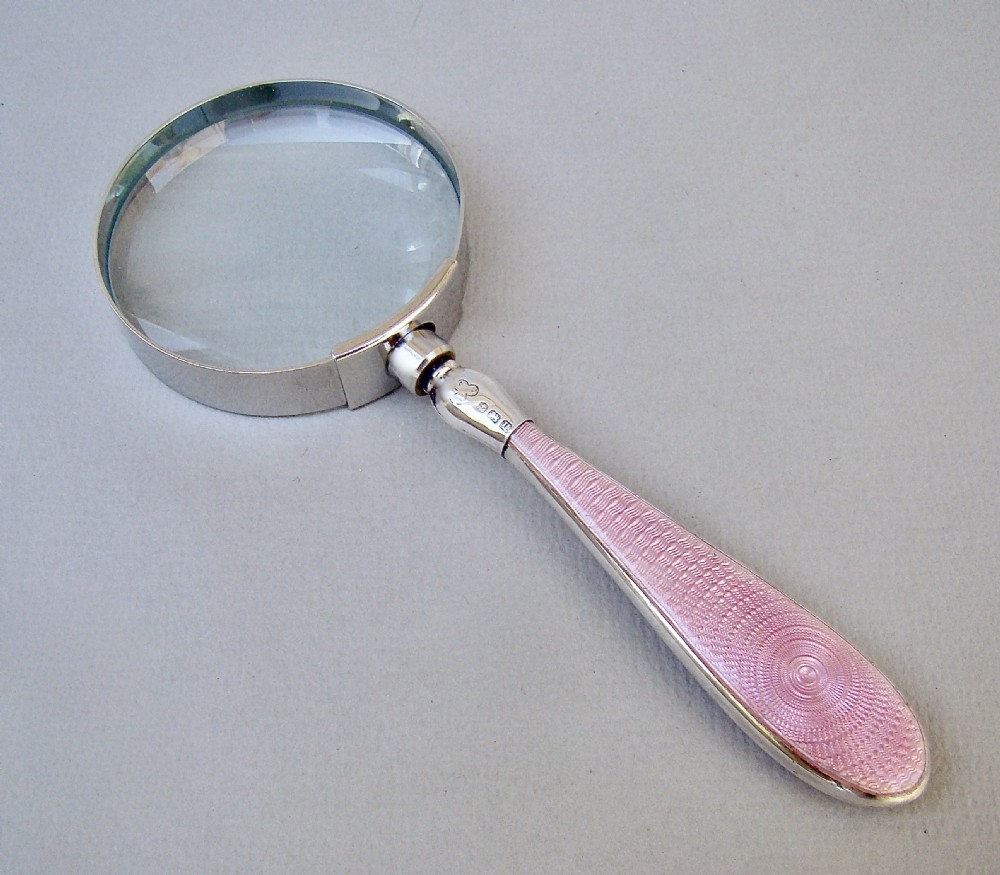 small george v silver guilloche enamel magnifying glass by the cooper brothers birmingham 1918