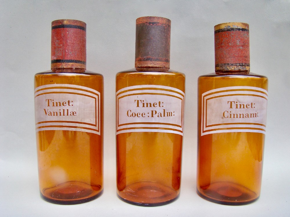 rare set of three 19th century french etched amber glass apothecary jars circa 1890