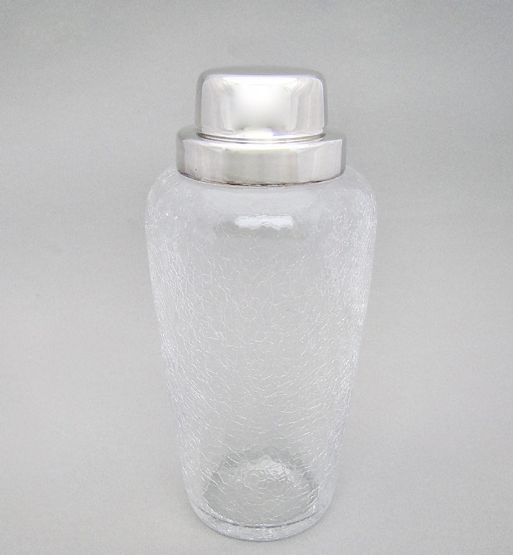 fabulous wmf art deco silver plated crackle glass cocktail shaker circa 1930