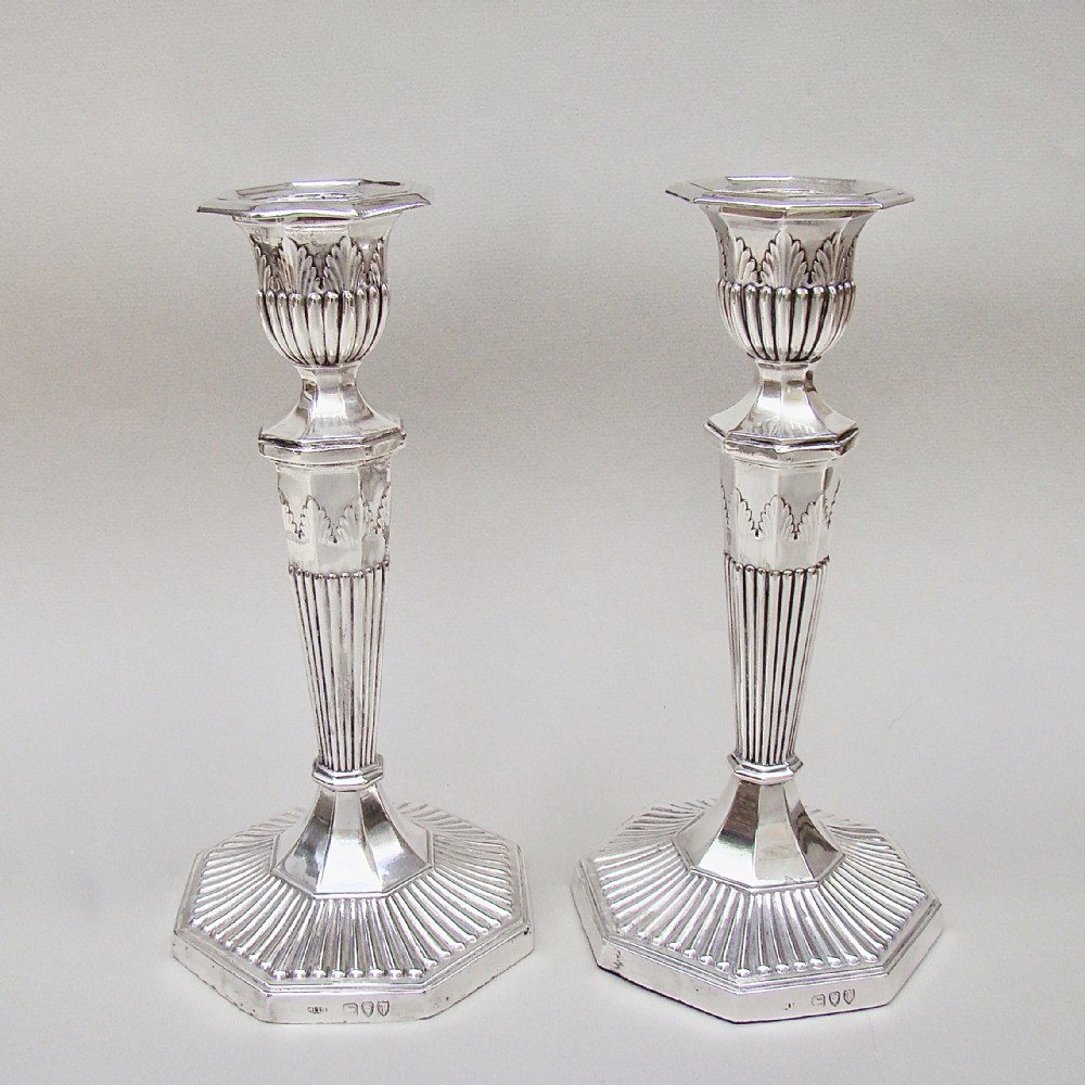 elegant pair of victorian sterling silver candlesticks by john le gallais london 1894