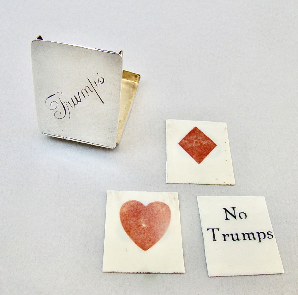 small edwardian novelty silver trump marker case by the boots company chester 1905