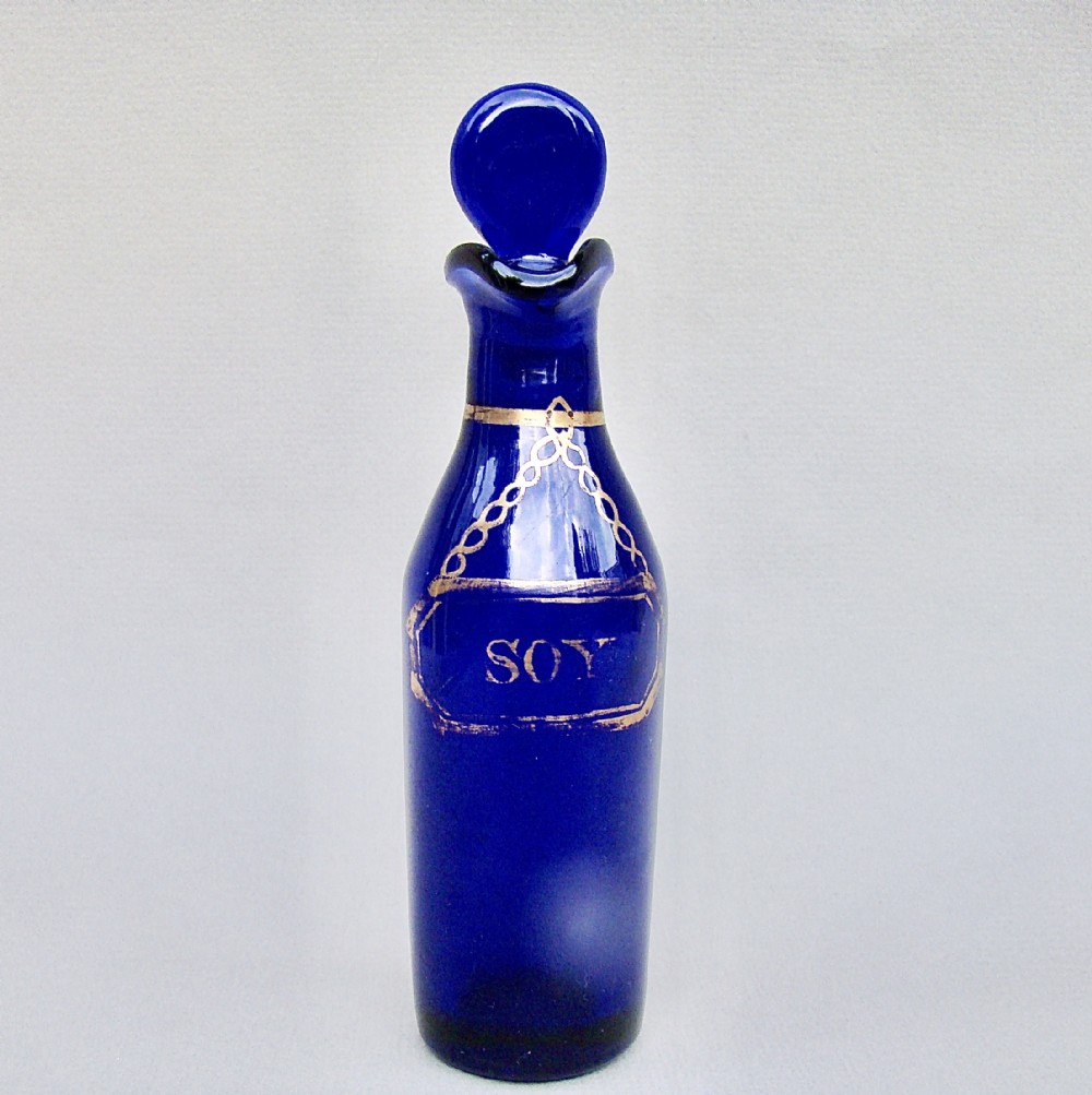rare georgian bristol blue glass soy condiment bottle circa 1820