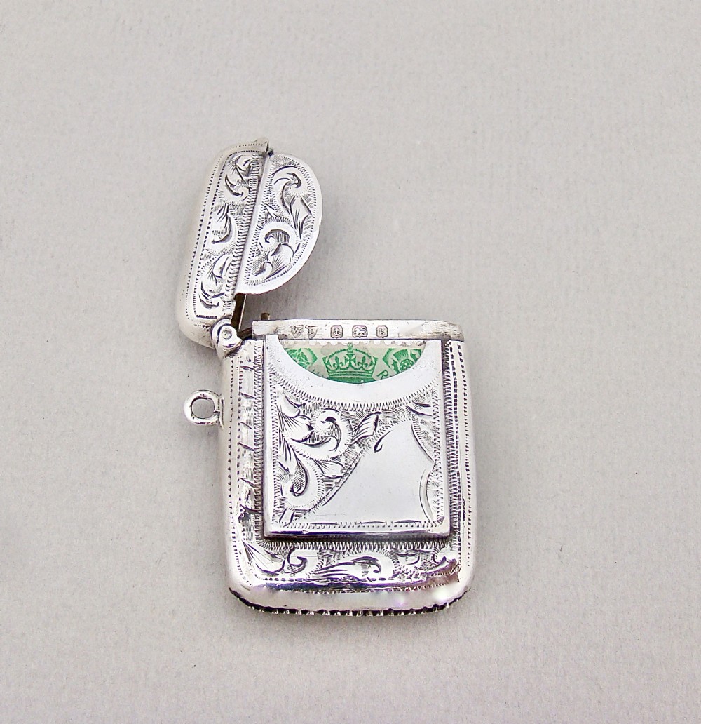 rare edwardian silver patent combination vesta case stamp case by william light birmingham 1906