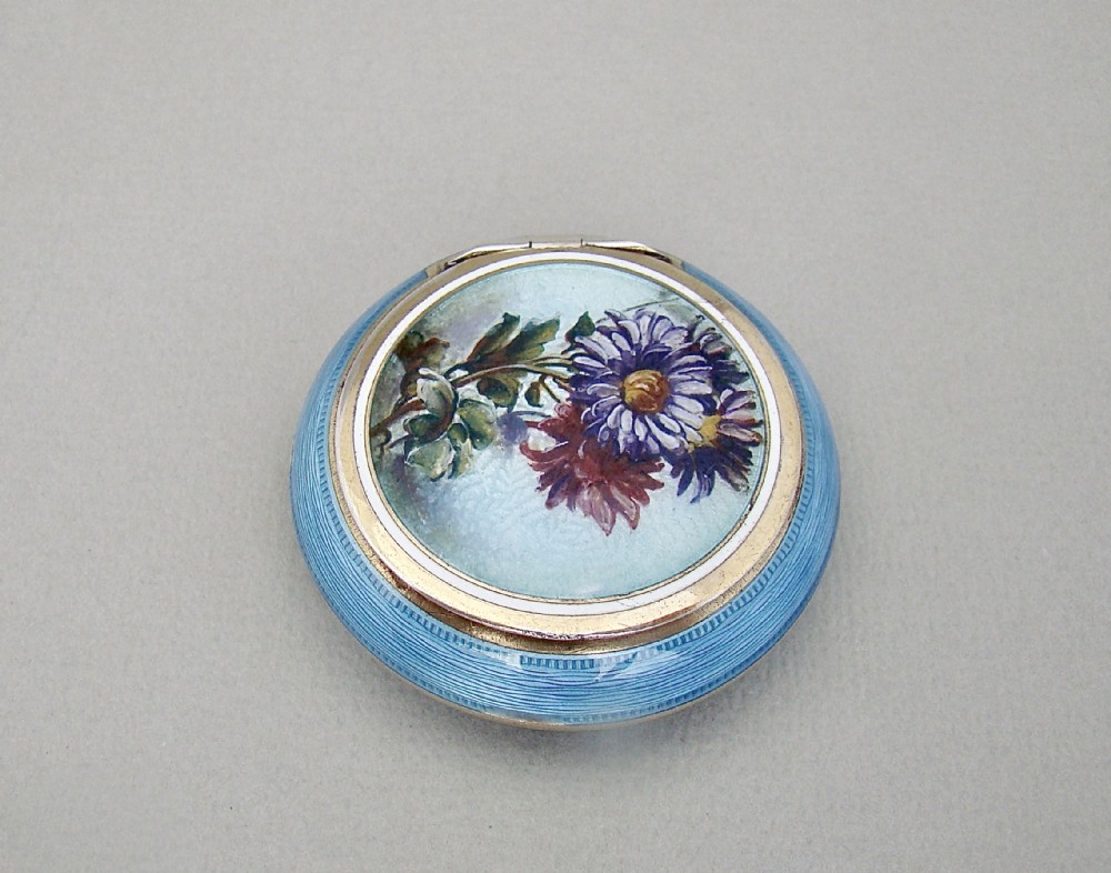 fabulous french guilloche enamel compact import marks for london 1920