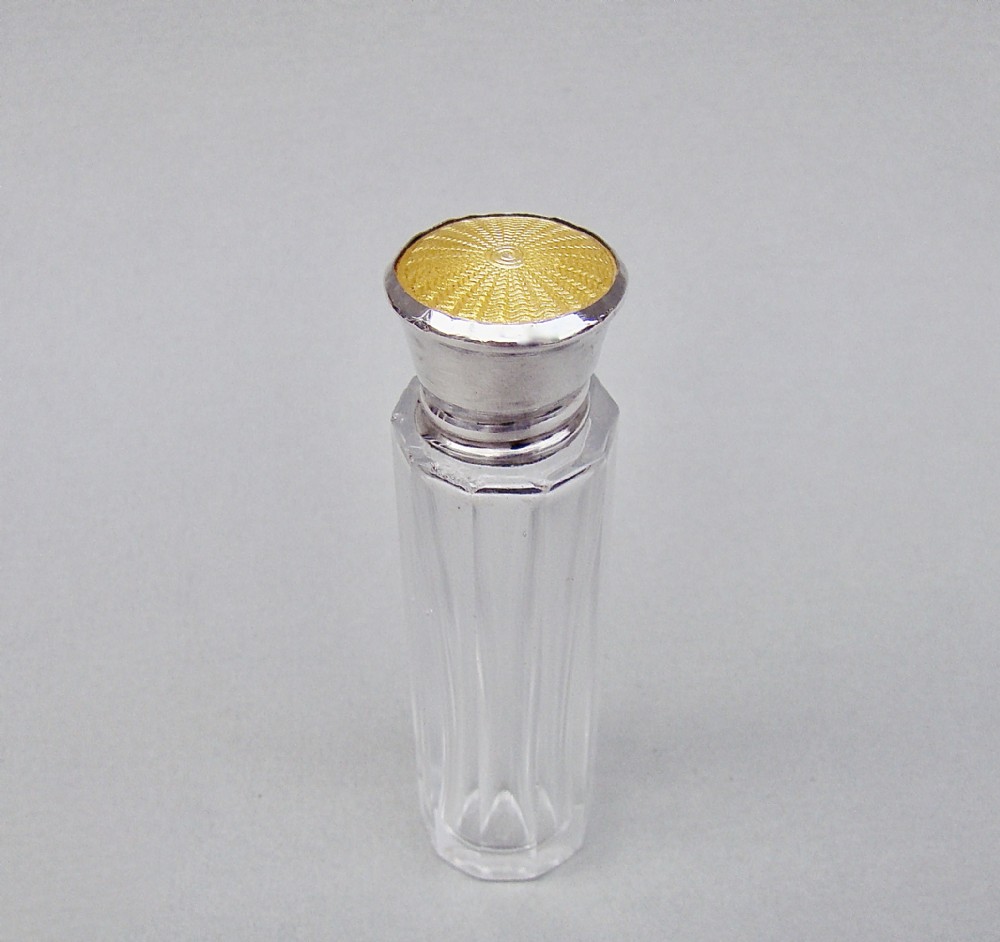 small silver guilloche enamel scent bottle by henry clifford davis birmingham 1914