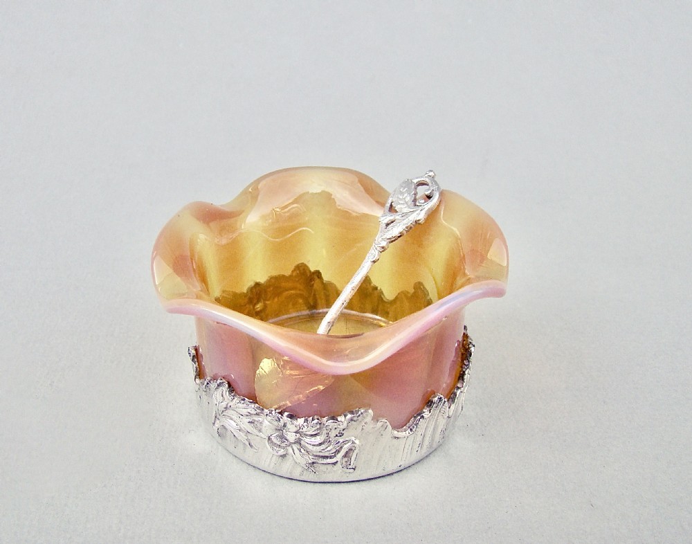 rare french art nouveau silver mounted vaseline glass salt spoon circa 1900