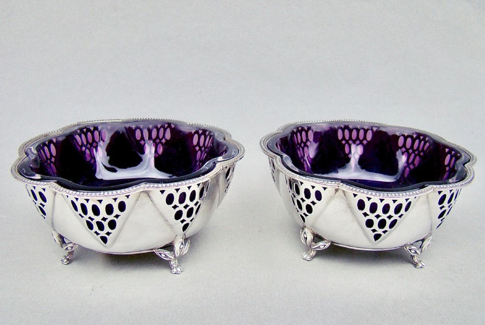 exquisite pair of george v silver amethyst glass bonbon dishes by mappin webb birmingham 1913