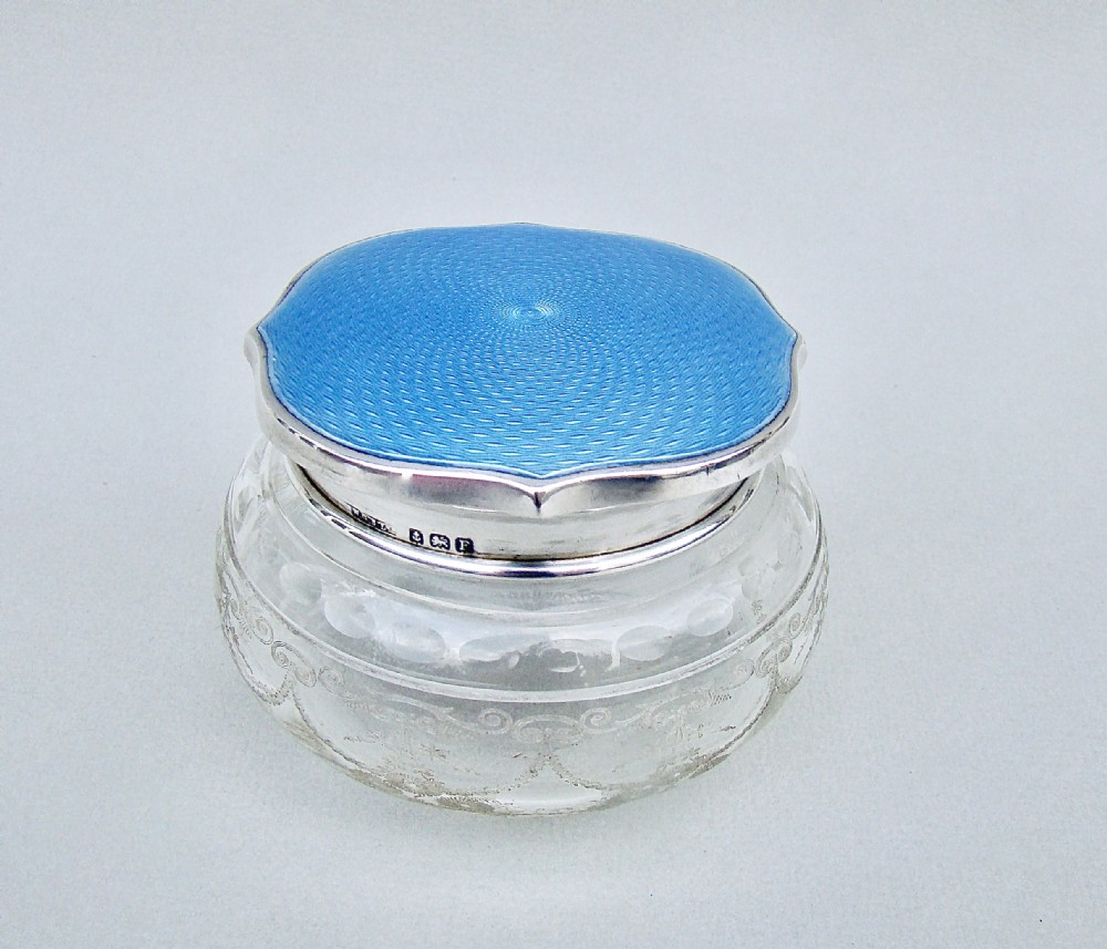art deco silver guilloche enamel dressing table jar by wg sothers birmingham 1930