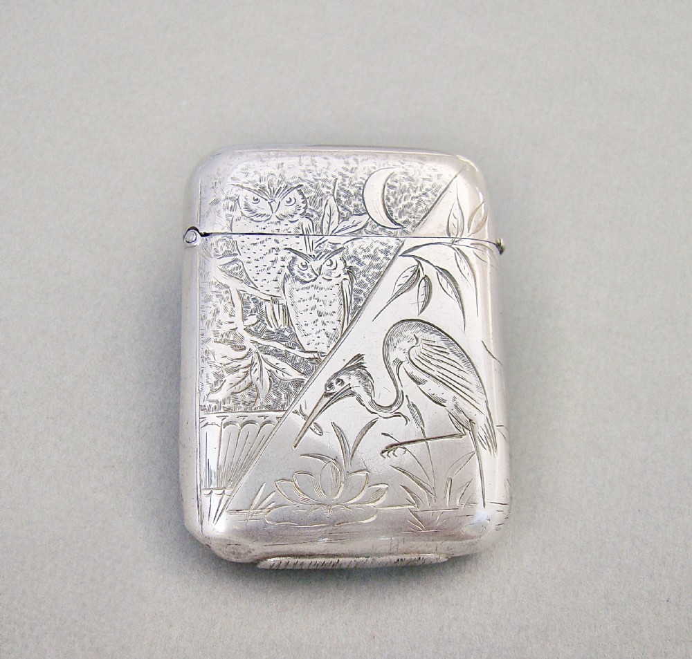 rare and exquisite victorian aesthetic movement silver vesta case by sampson mordan london 1884