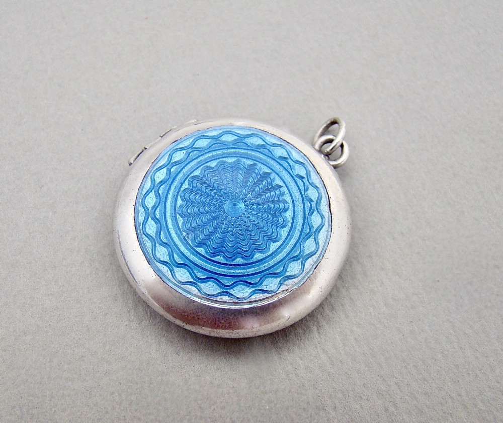 Exquisite Art Deco Continental Silver And Guilloche Enamel Locket