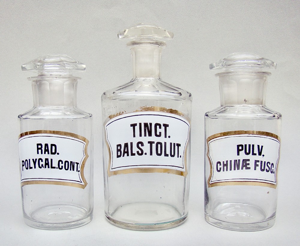 rare set of three victorian white label apothecary jars circa 1890