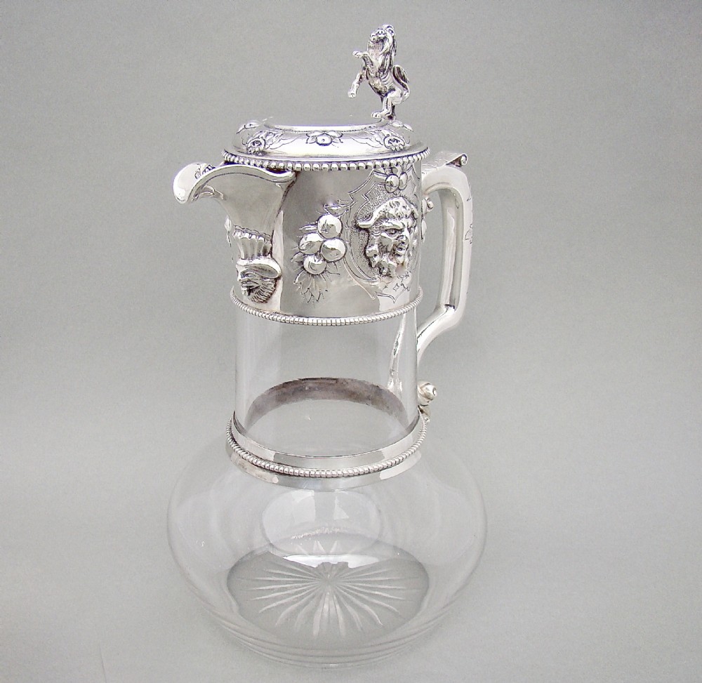 exceptional victorian solid silver bacchanalian claret jug by john wilmin figg london 1857