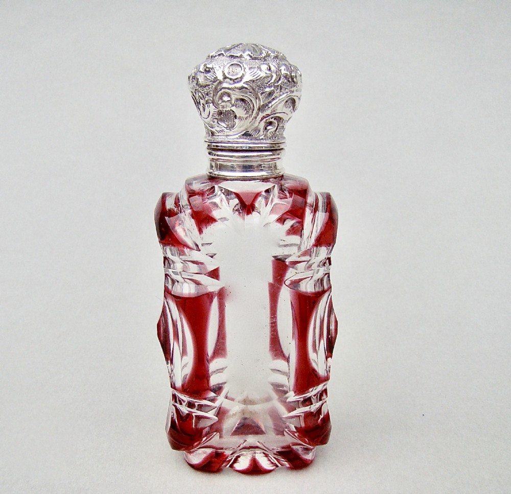 delightful victorian bohemian overlay cranberry glass scent bottle circa 1890