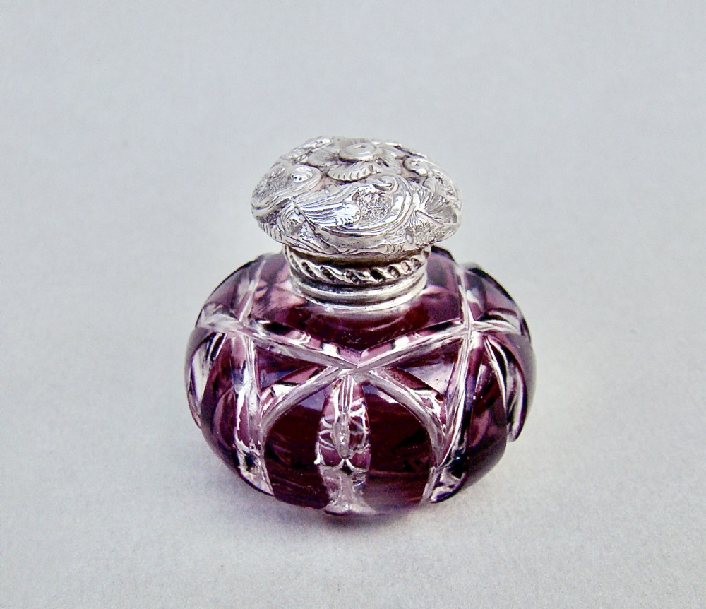 exquisite victorian silver mounted amethyst glass vinaigrette circa 1800