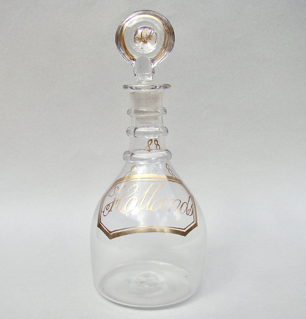 rare georgian gilt glass hollands decanter circa 1795