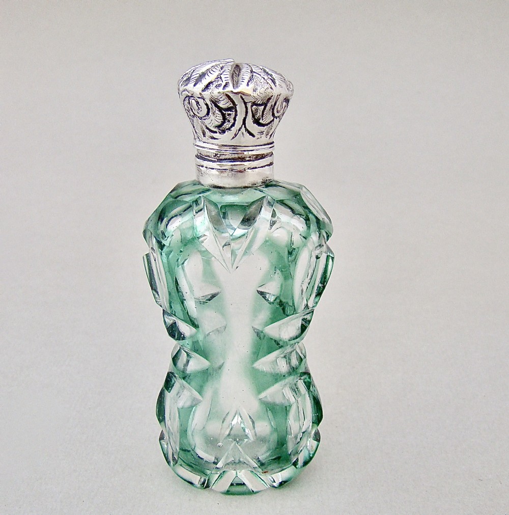 delightful victorian bohemian overlay green glass scent bottle circa 1890