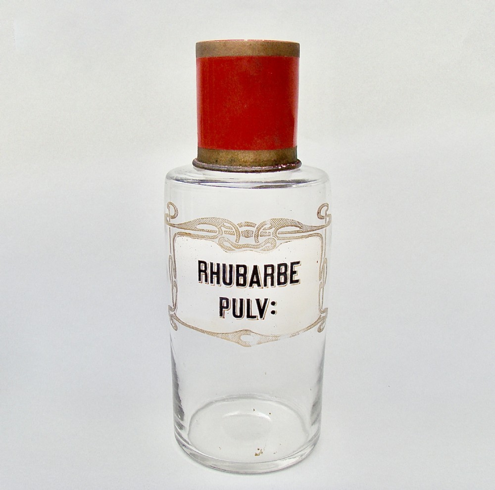 very rare french art nouveau glass apothecary jar with gilt enamelled label circa 1900