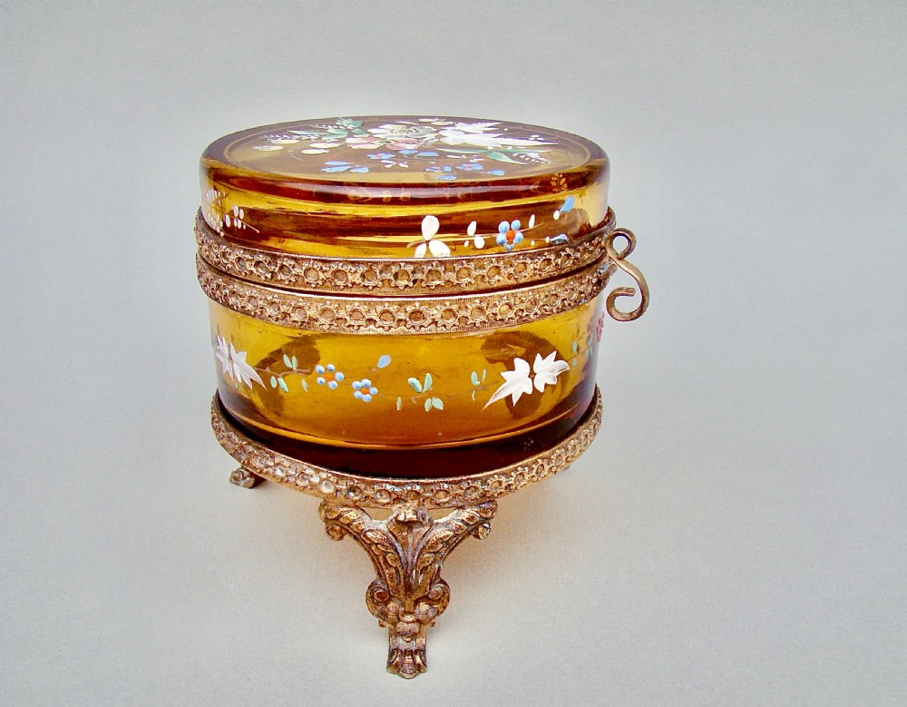 19th c french ormulu enamelled amber glass dressing table jar circa 1890
