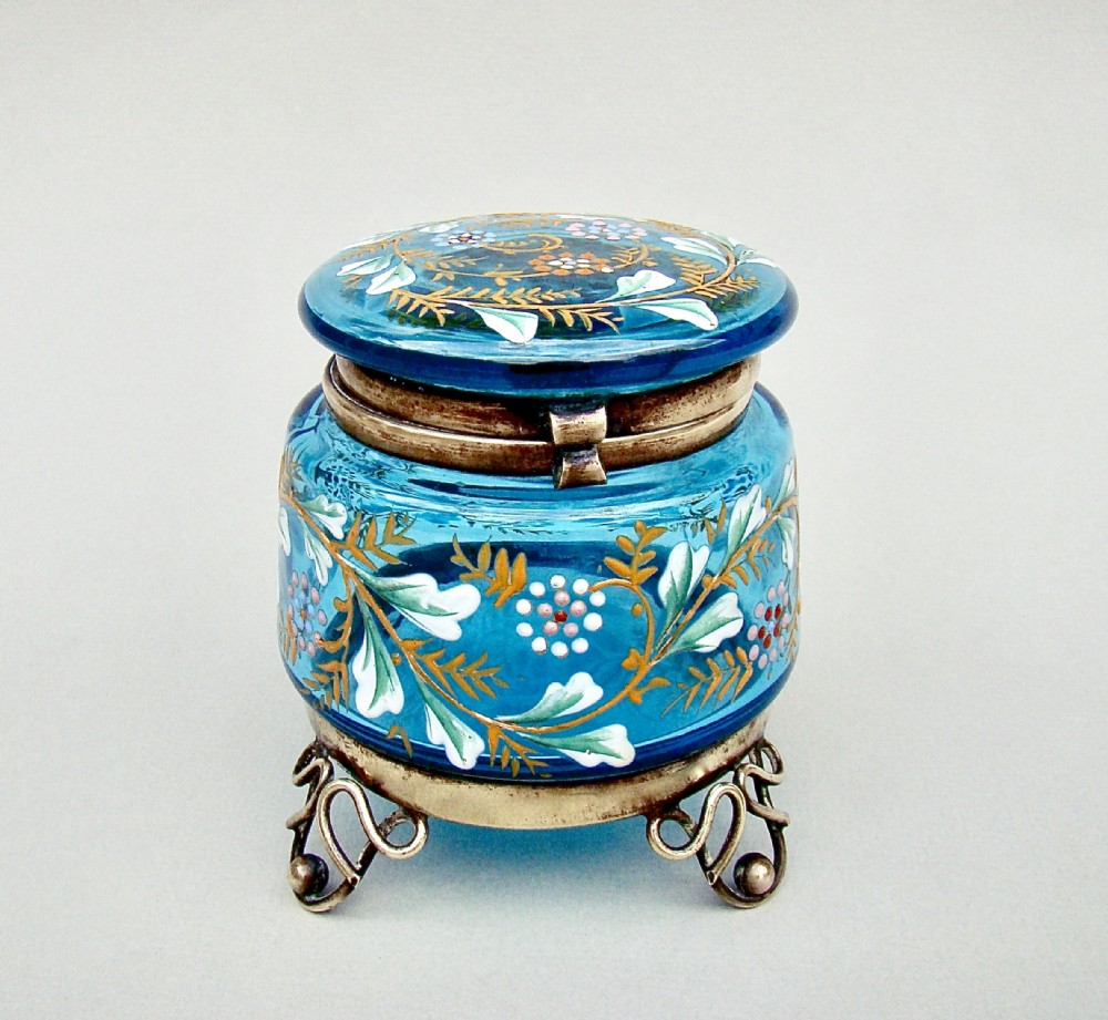 charming 19th century french enamelled turquoise glass dressing table jar circa 1890